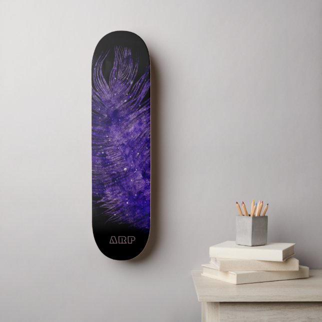 Skateboard *~* Medianoche Sky Boho Feather Cosmic Purple (Arte de la pared)