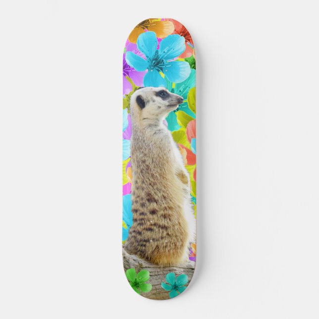 Skateboard Meerkat Y Flores, (Anverso)