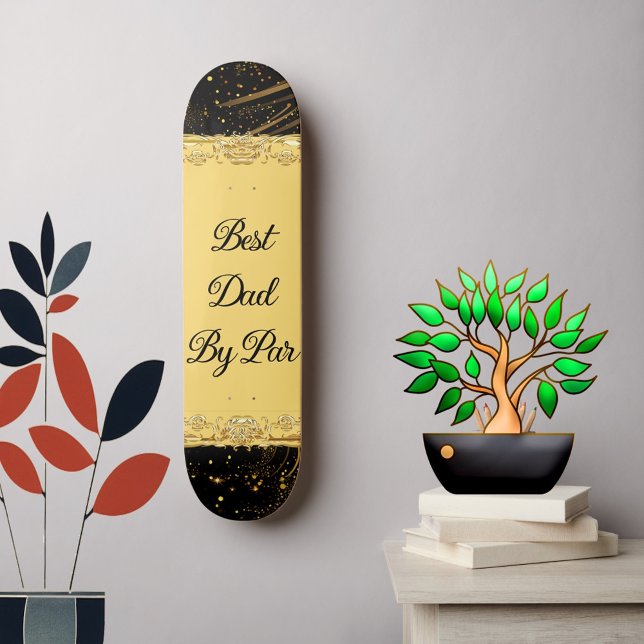 Skateboard Mejor Papá Por Par Modern Calligraphy Leafy Swirl  (Best Dad By Par Modern Calligraphy Leafy Swirl Fun Skateboard)