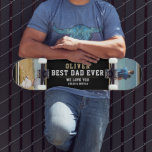Skateboard Mejor tipografía de papá negra, fotos del Día 2 de<br><div class="desc">Patineta de Collage de fotos Black Best Dad Typography,  Día del Padre 2. Tipografía de moda sobre fondo negro. Añade tus nombres y 2 fotos. Este moderno skateboard personalizado es un regalo perfecto para un padre en el Día del Padre,  cumpleaños o Navidades y un dulce toque fotográfico.</div>