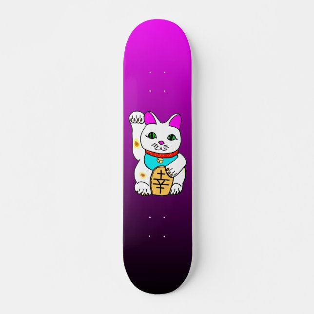 SKATEBOARD MEOWY LUCKY CAT MANEKI NEKO FUSCHIA / NEGRO (Anverso )