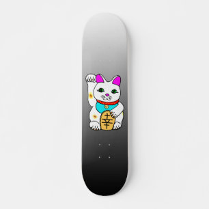 SKATEBOARD MEOWY LUCKY CAT MANEKI NEKO GRY / NEGRO