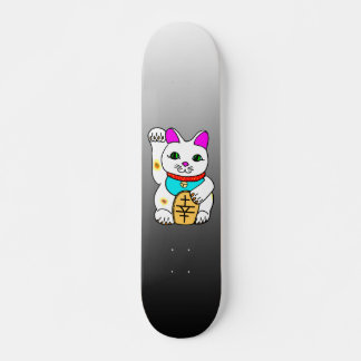 SKATEBOARD MEOWY LUCKY CAT MANEKI NEKO GRY / NEGRO