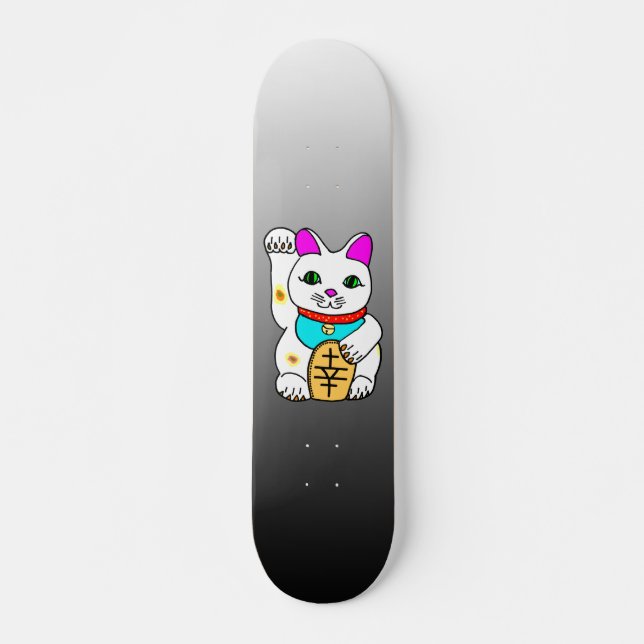SKATEBOARD MEOWY LUCKY CAT MANEKI NEKO GRY / NEGRO (Anverso )