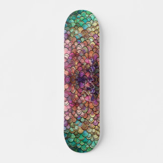 Skateboard Mermaid Scales Girly Purpurina Moda Púrpura Verde