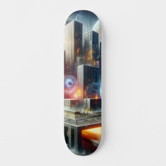 Skateboard Metrópolis flotante futurista con portales cósmico