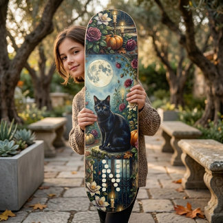 Skateboard Midnight Moon Black Cat Botanicals Monograma Místi