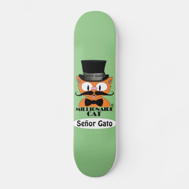 Skateboard Millionaire Cartoon Mustache Cat Señor Gato (Anverso)
