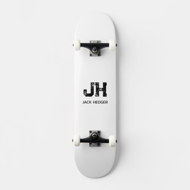 SKATEBOARD MINIMALIST BLACK TWO LETTER MONOGRAM NAME WHITE (Anverso)