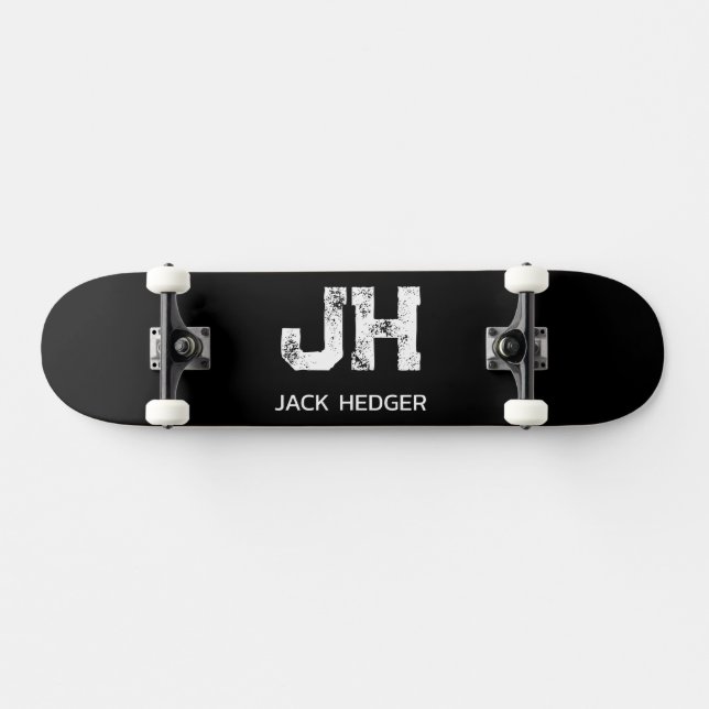SKATEBOARD MINIMALIST WHITE TWO LETTER MONOGRAM NAME BLACK  (Horz)