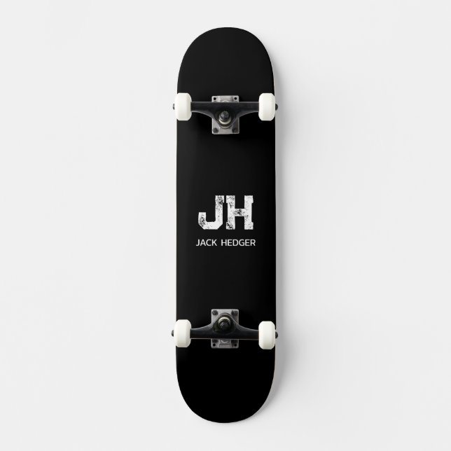 SKATEBOARD MINIMALIST WHITE TWO LETTER MONOGRAM NAME BLACK  (Anverso)