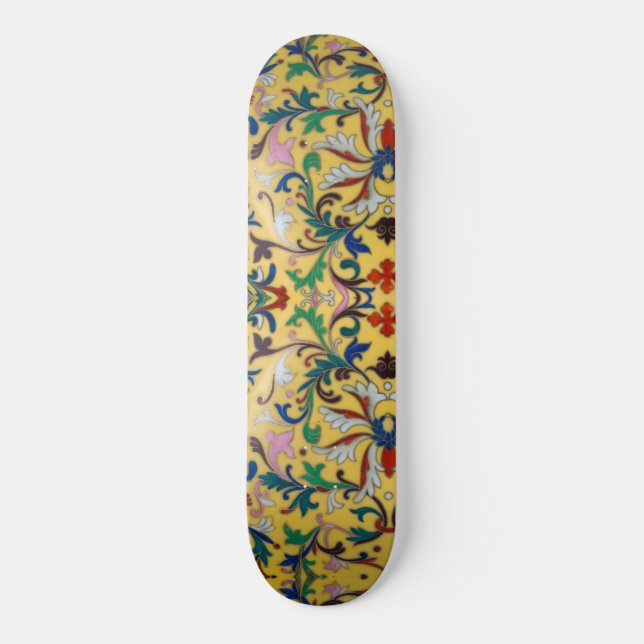 Skateboard Minton de la flor amarilla retro Tile botánico (Anverso)