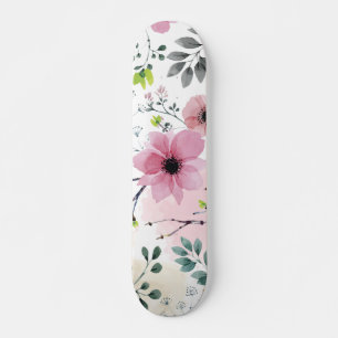 Skateboard Mis flores de jardín (técnica de acuarela)