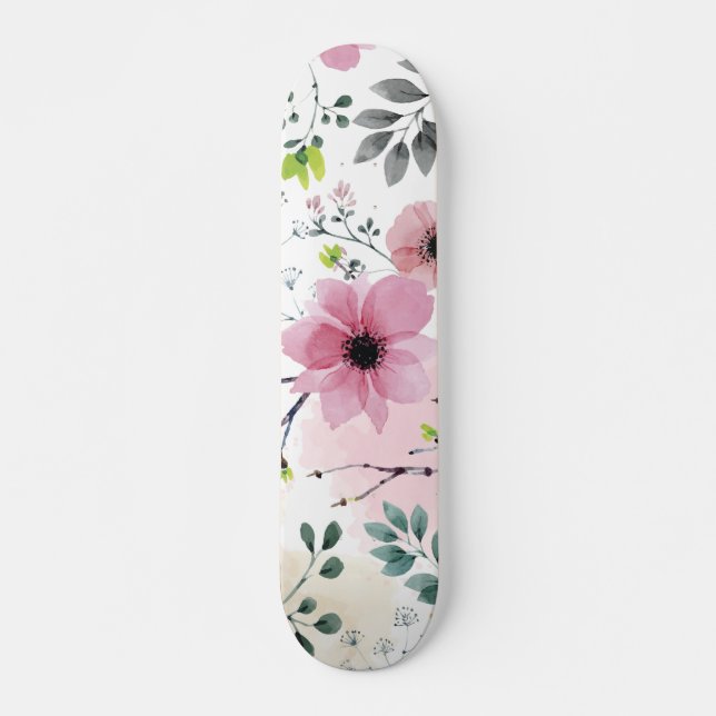 Skateboard Mis flores de jardín (técnica de acuarela) (Anverso )