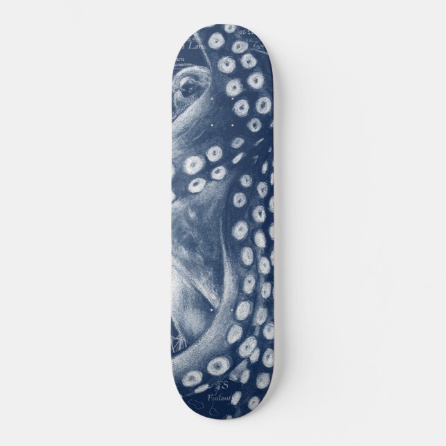 Skateboard Moda de mapa de cosecha de pulpo azul (Anverso)