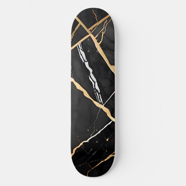 Skateboard Moda Elegante amarillo dorado Faux Marble (Anverso)