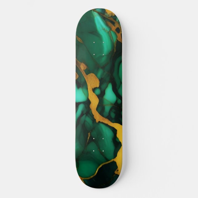 Skateboard Moda Elegante verde oscuro dorado Faux Marble (Anverso)