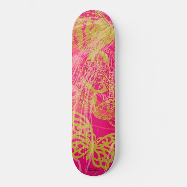 Skateboard Moda Mariposa de oro Fuchsia (Anverso)