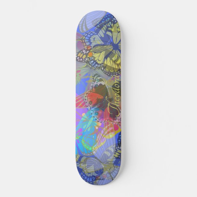 Skateboard Moda Mariposa dorada Bleu Amarillo (Anverso)