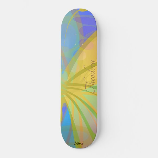 Skateboard Moda Patrón de mariposa dorada Bleu Peach (Anverso)