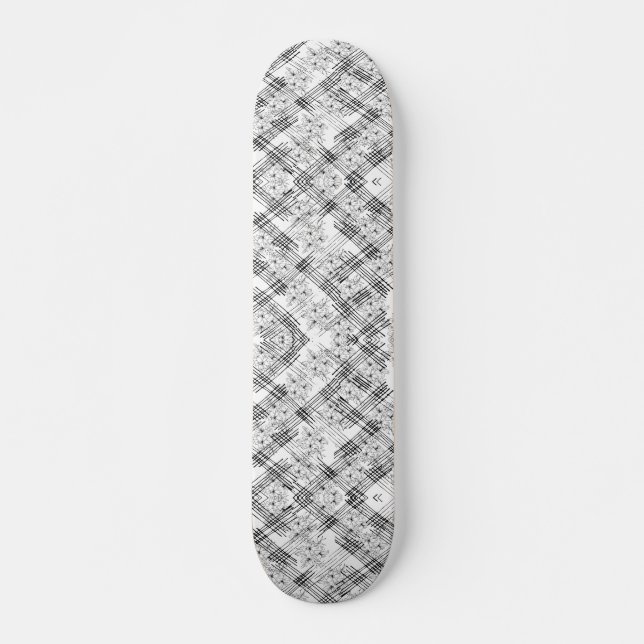 Skateboard Moda Patrón de rayas y flores negras y blancas (Anverso )