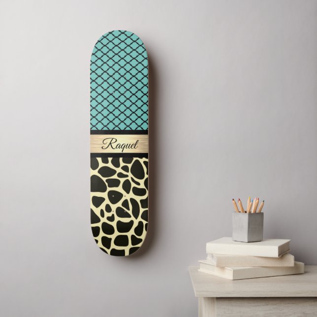 Skateboard Moda Quatrefoil Giraffe Imprimir   (Arte de la pared)