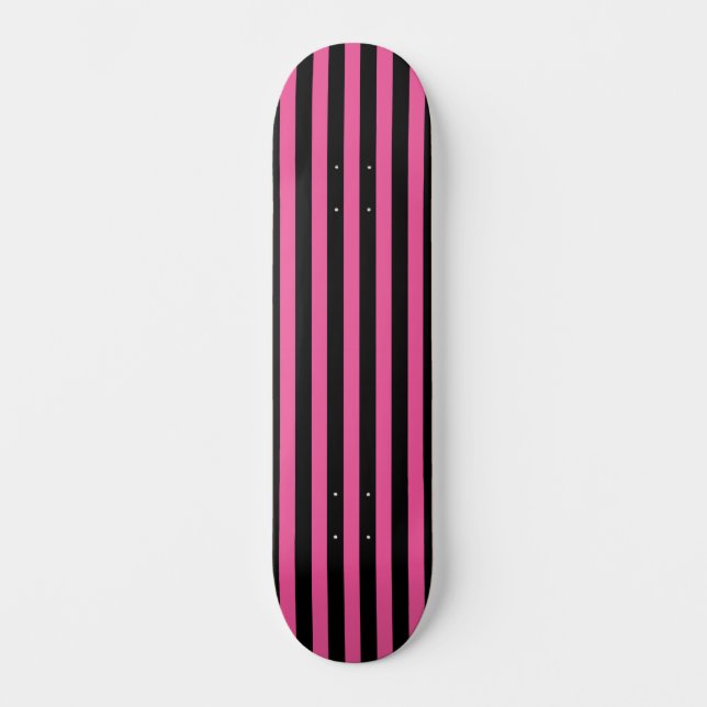 Skateboard Moda Rosa caliente y negro rayado vertical (Anverso)