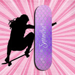 Skateboard moda rosa morado purpurina<br><div class="desc">Purpurina de skateboard Girly mermaid moda púrpura rosa Skateboard personalizada - personalizar tu propio. HAGA CLIC EN PERSONALIZAR LA OPCIÓN PLANTILLA Y ENTRAR EN NOMBRE Nuestras patinetas son tan dulces como parecen, y un regalo delicioso para un cumpleaños o parque de patines. ⭐ Este Producto es 100% Personalizable. *****Haga clic...</div>