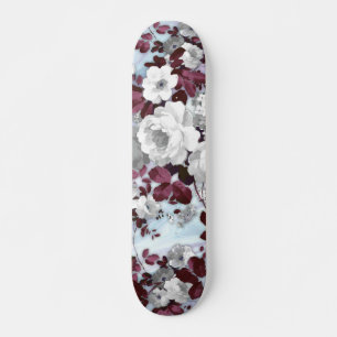 Skateboard Modalidades florales de mármol blanco burdeos y p