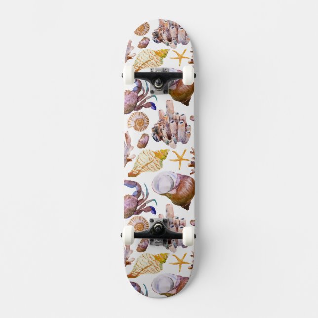 Skateboard Modelo 4 de la vida marina de la acuarela (Anverso)