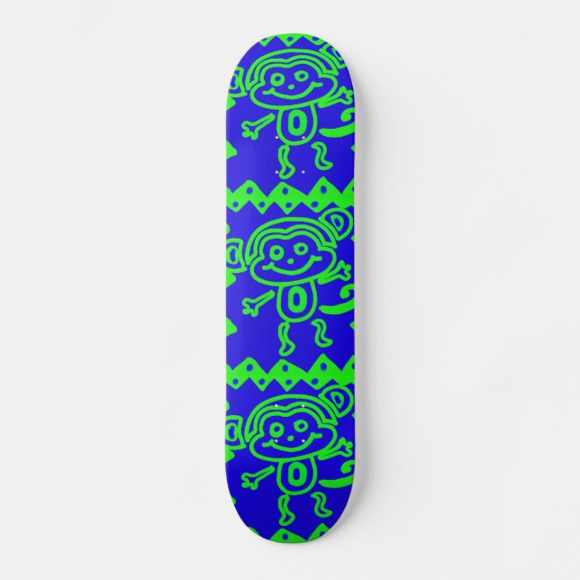 Skateboard Modelo azul del animal de la verde lima del mono (Anverso)