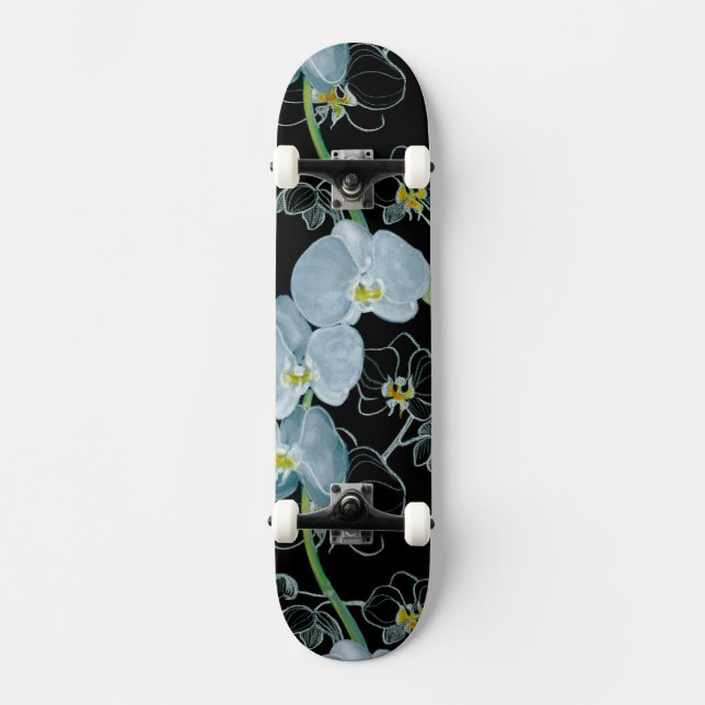 Skateboard Modelo blanco de las orquídeas de la acuarela (Anverso)