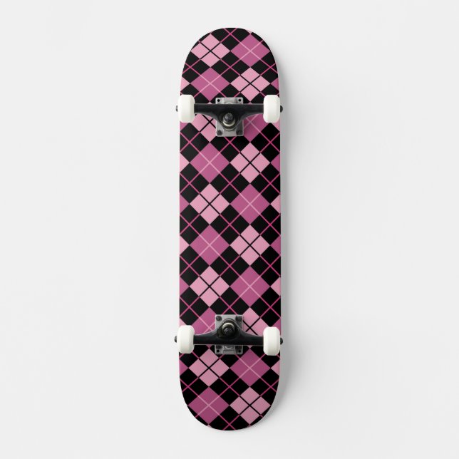 Skateboard Modelo de Argyle en negro y rosa (Anverso)
