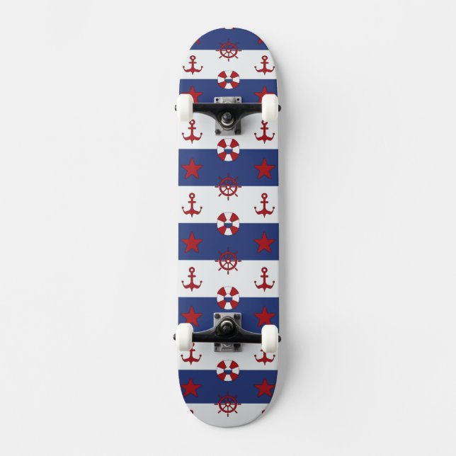 Skateboard Modelo de barras y estrellas náutico (Anverso)