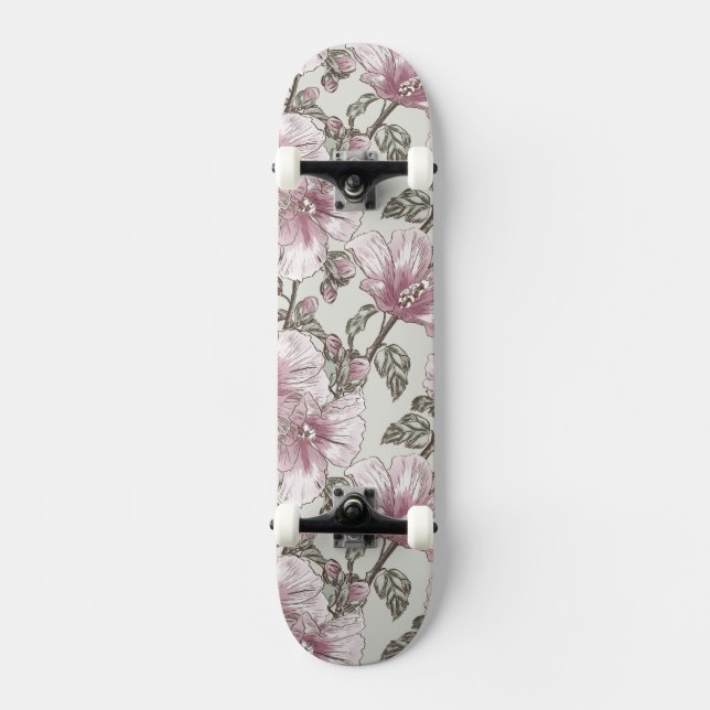 Skateboard Modelo de flores rosado silenciado del hibisco (Anverso)