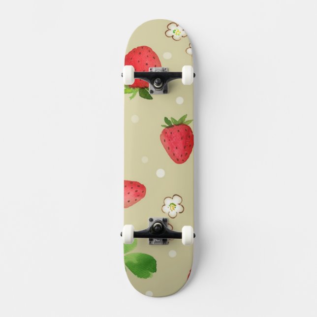 Skateboard Modelo de las fresas de la acuarela (Anverso)