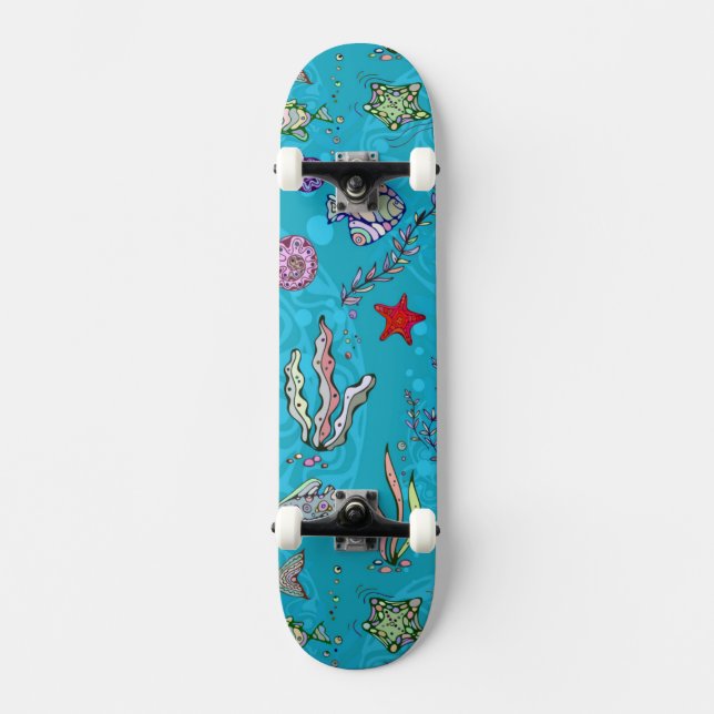 Skateboard Modelo de los pescados de la turquesa (Anverso)