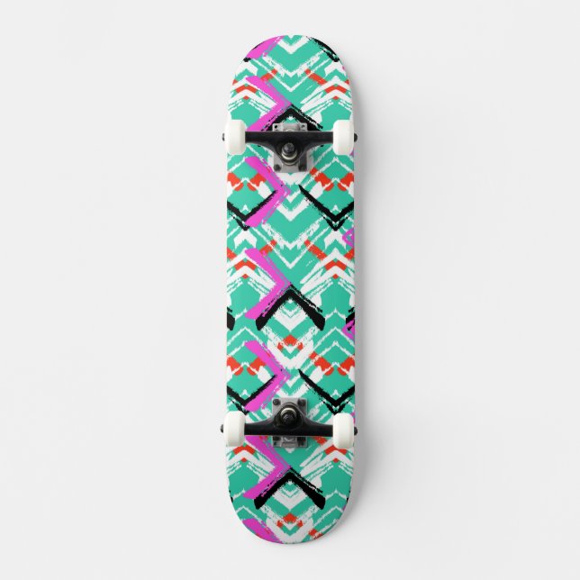Skateboard Modelo de zigzag verde azulado dibujado mano (Anverso)