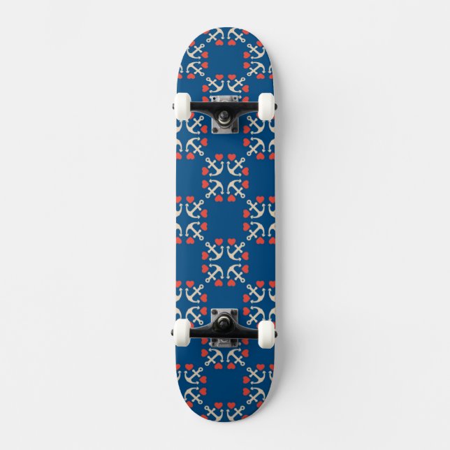 Skateboard Modelo del ancla y del corazón (Anverso)