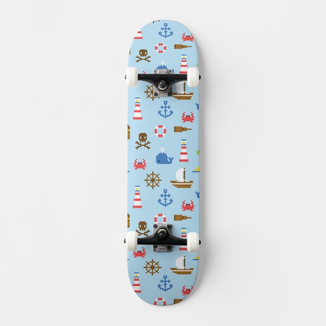 Skateboard Modelo del arte del mar del pixel (Anverso)