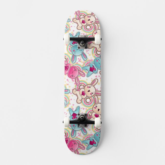 Skateboard Modelo del niño de Kawaii con Doodles lindos (Anverso)