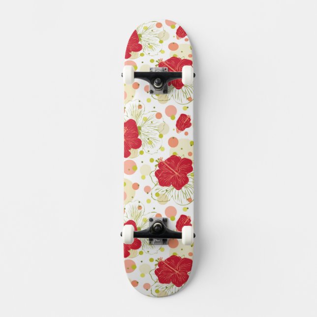 Skateboard Modelo dibujado mano del hibisco (Anverso)