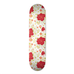 Skateboard Modelo dibujado mano del hibisco