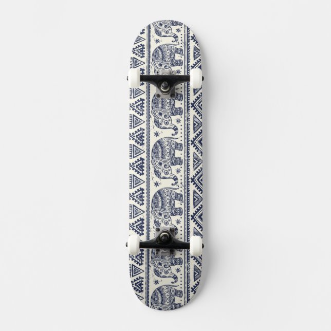 Skateboard Modelo étnico azul del elefante (Anverso)