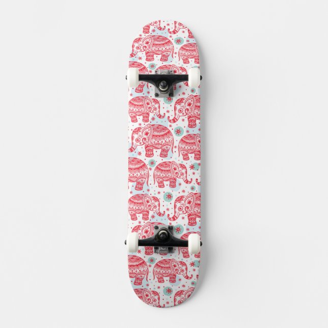 Skateboard Modelo étnico rojo del elefante (Anverso)
