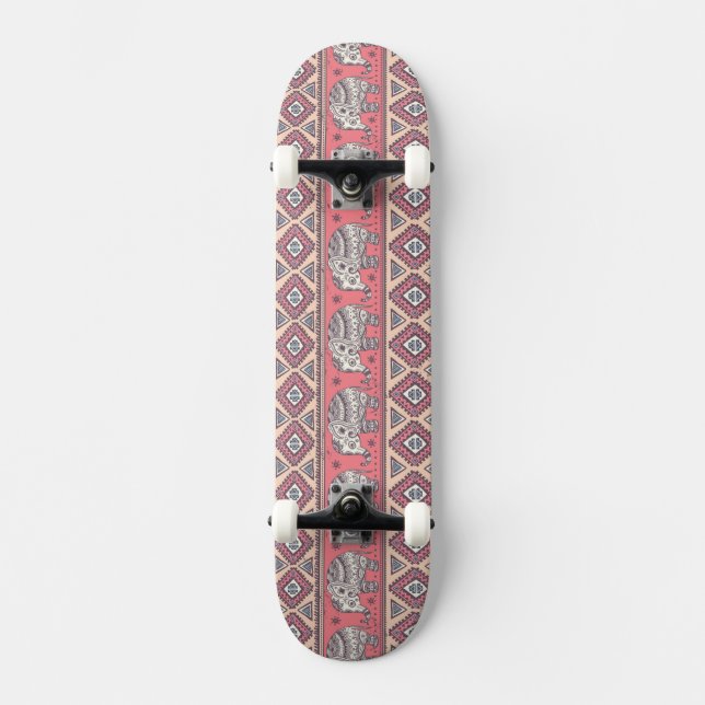 Skateboard Modelo étnico rosado del elefante (Anverso)