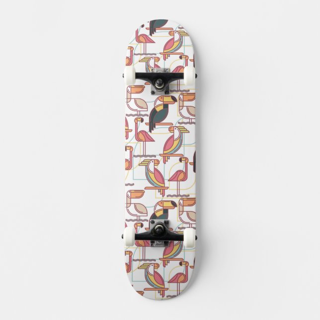 Skateboard Modelo moderno con los pájaros tropicales (Anverso)