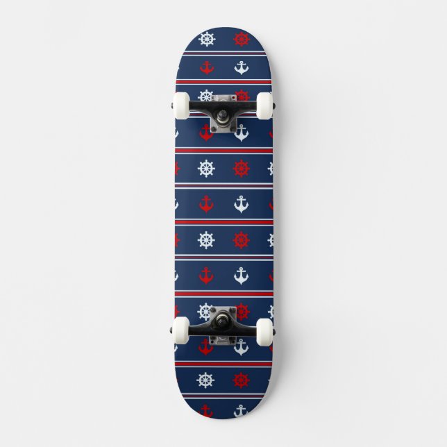 Skateboard Modelo náutico blanco y azul rojo (Anverso)
