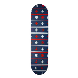 Skateboard Modelo náutico blanco y azul rojo