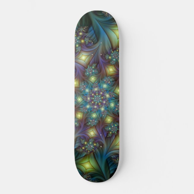 Skateboard Modelo púrpura azul moderno iluminado del fractal (Anverso)